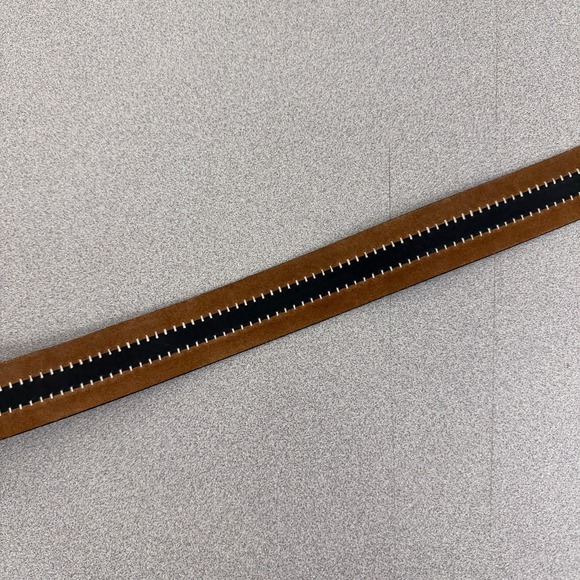 Cabi Leather Belt Womens Medium Gold Buckle Boho Classic Striped Stitched 1.5" - Picture 4 of 8